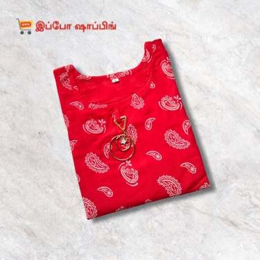 Red Semi Umbrella Cut Kurta, 3/4 Sleeve, [Size - XL]