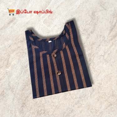 Blue Striped Straight Kurta, 3/4 Sleeve, [Size - XXL]